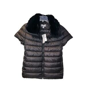 NWT Martha Stewart Down Puffer Vest Jacket BLACK w/ Fur Full Zip Cap Size XS